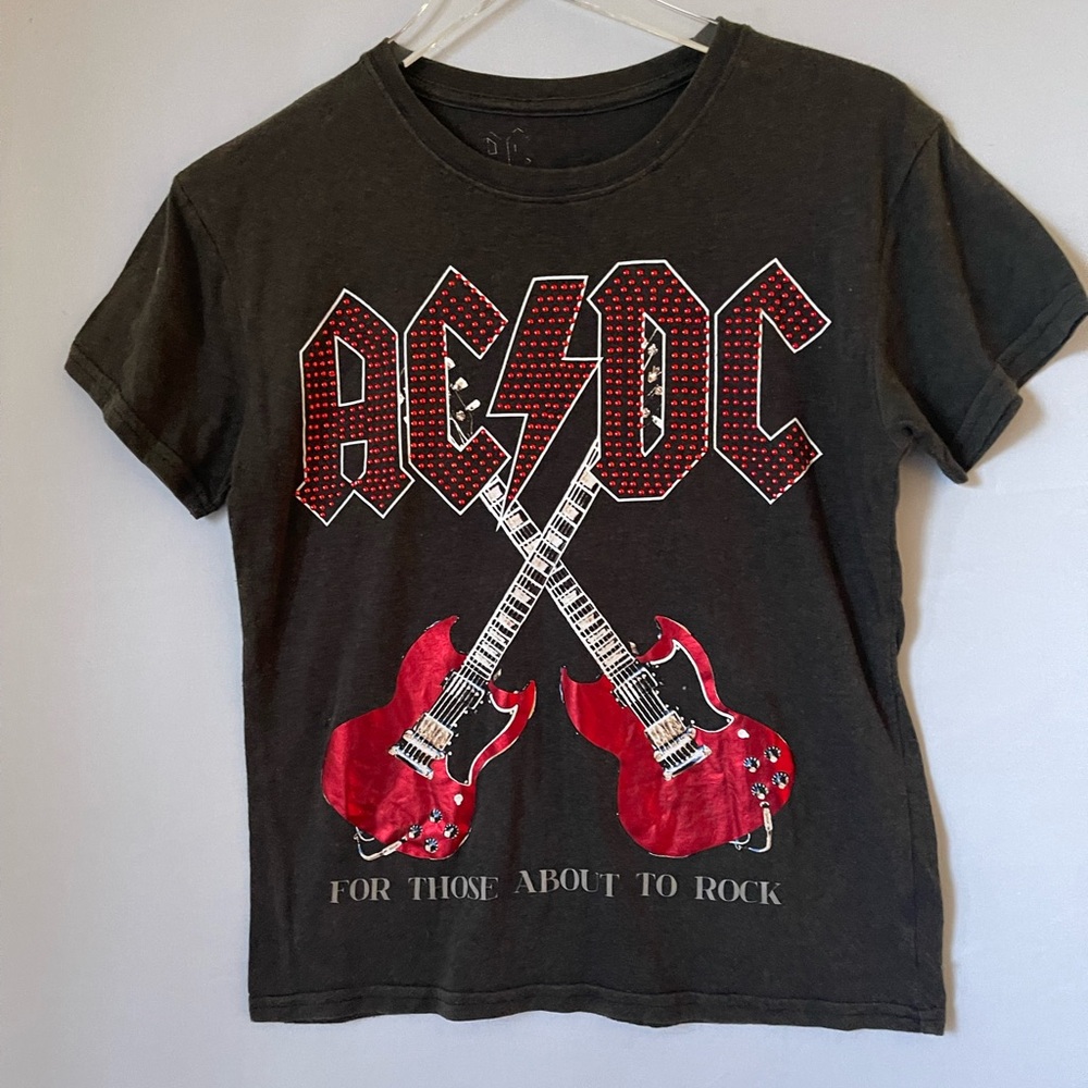 Bedazzled AC/DC Tee Faded Black w/Red